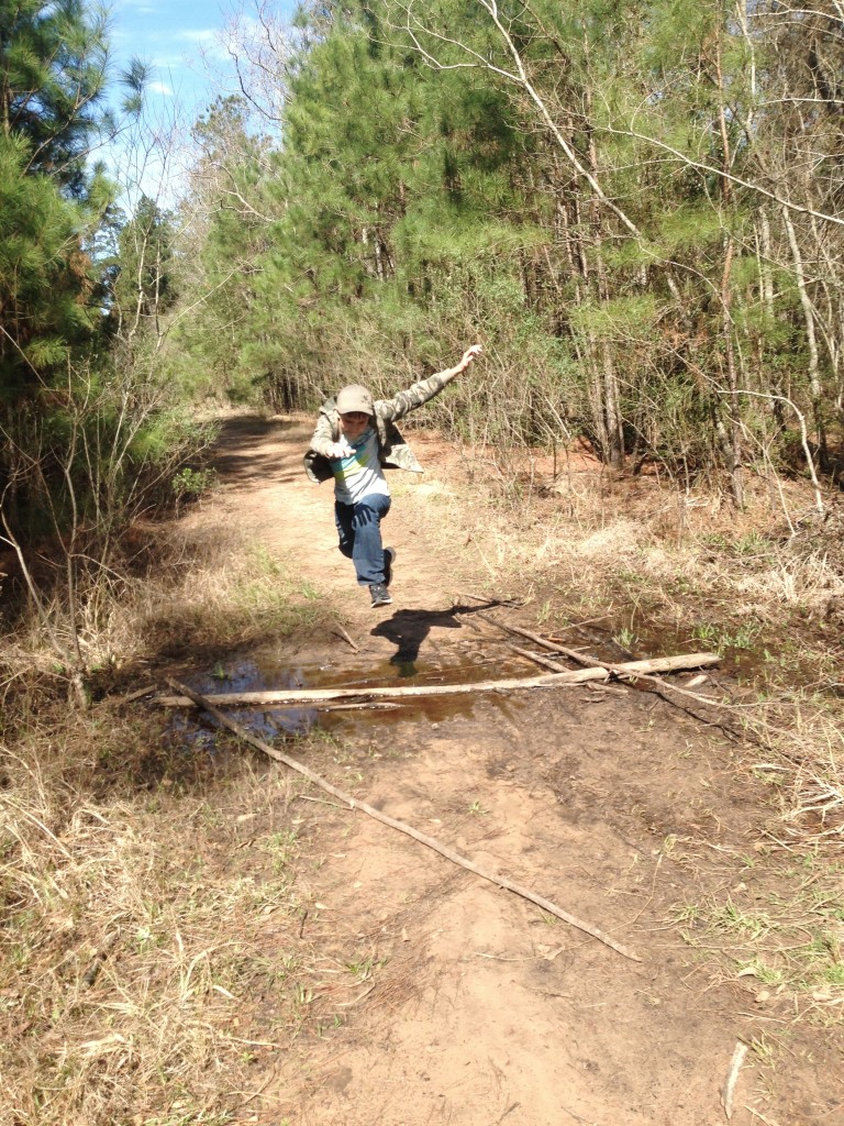jumping on trail